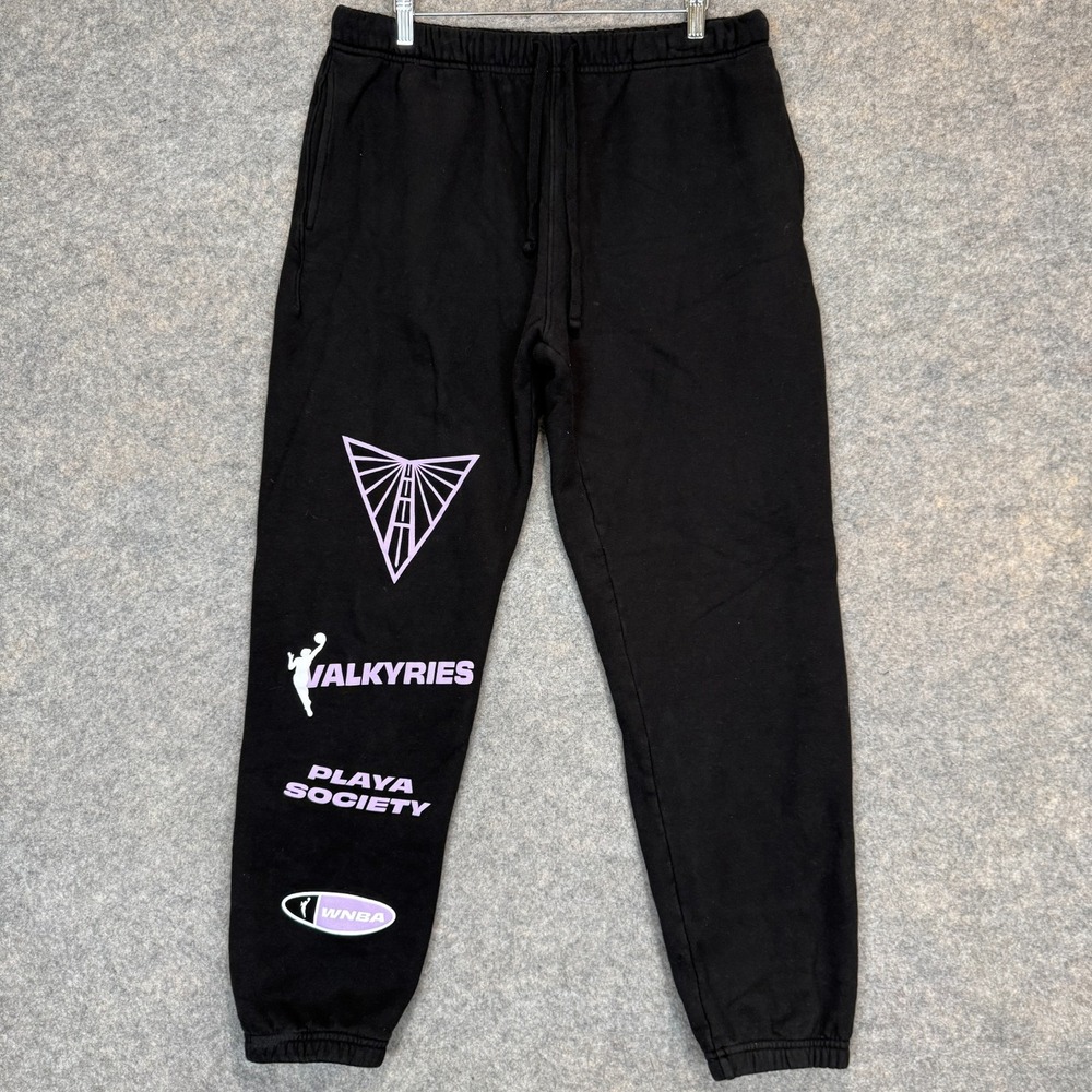 Playa Society Valkyries Jogger Sweatpants Adult Large Unisex WNBA Fleece Black‎